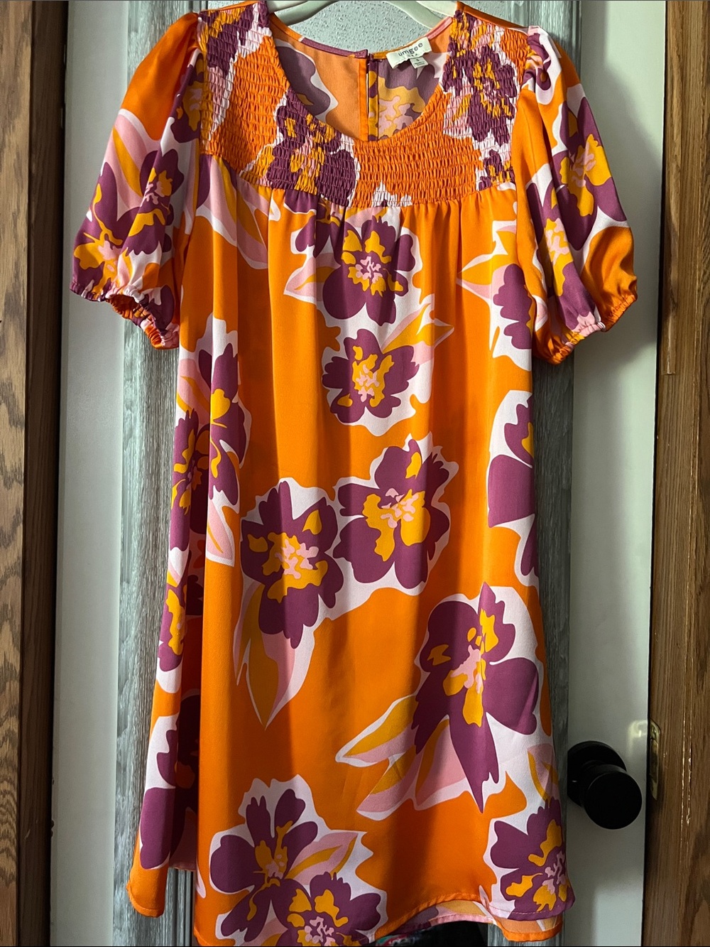 Umgee Orange Floral Mini Dress with Purple & Yellow Accents